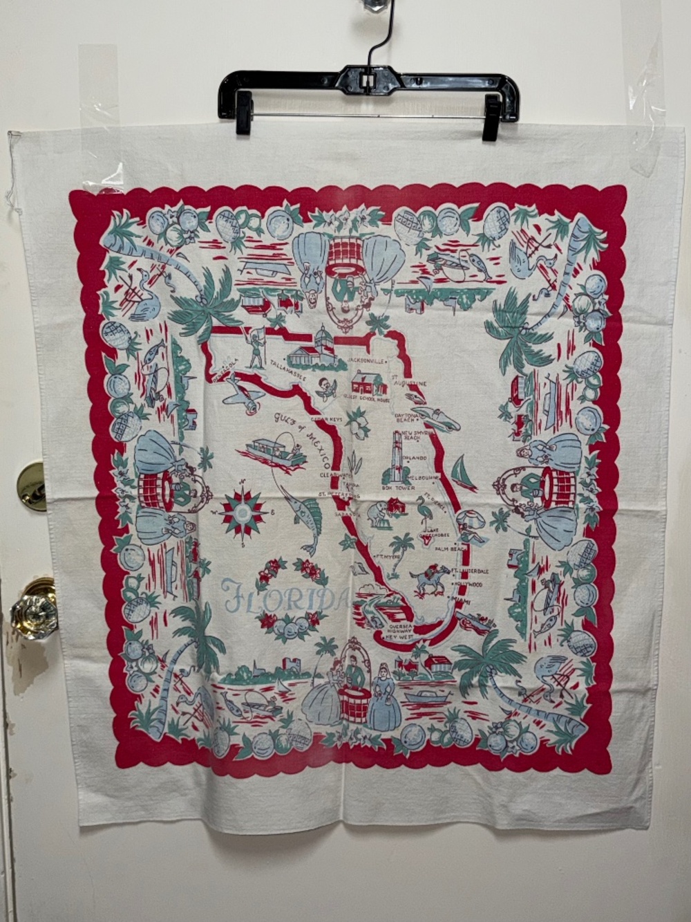 Large Vintage FLORIDA State Tablecloth Souvenir Tablecloth